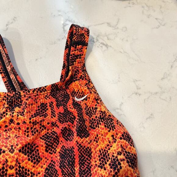 Nike orange black cutout snake print swimsuit swim meet PE class classic style - Picture 12 of 12